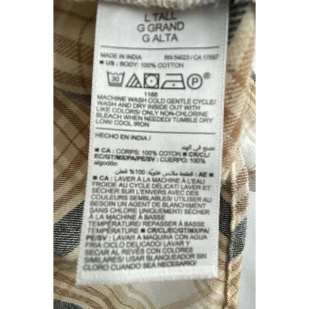 Old Navy Shirt Women LT Cream‎ Plaid Flannel Button Up Classic Fit 100% Cotton